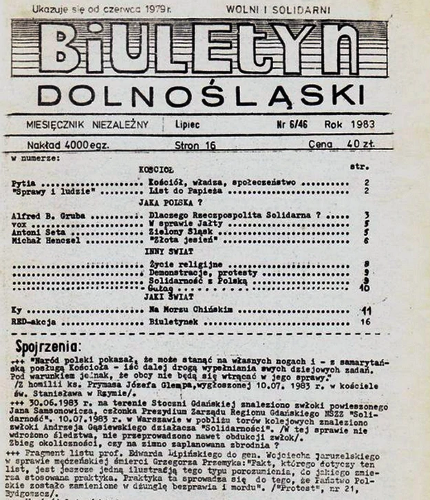 Do dziś nie zostało wyjaśnionych kilkadziesiąt przypadków śmierci opozycjonistów w latach 80. (Biuletyn Dolnośląski nr 6/46; źródło: Encyklopedia Solidarności)