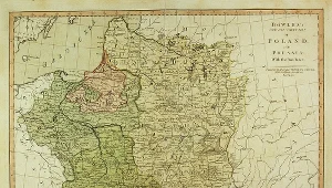 Mapa Polski po III rozbiorze; miedzioryt kolorowany; ryt. Thomas Bowles Jr; Londyn 1795