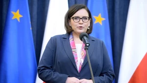 Szefowa Kancelarii Prezydenta Małgorzata Sadurska podczas konferencji prasowej w Pałacu Prezydenckim