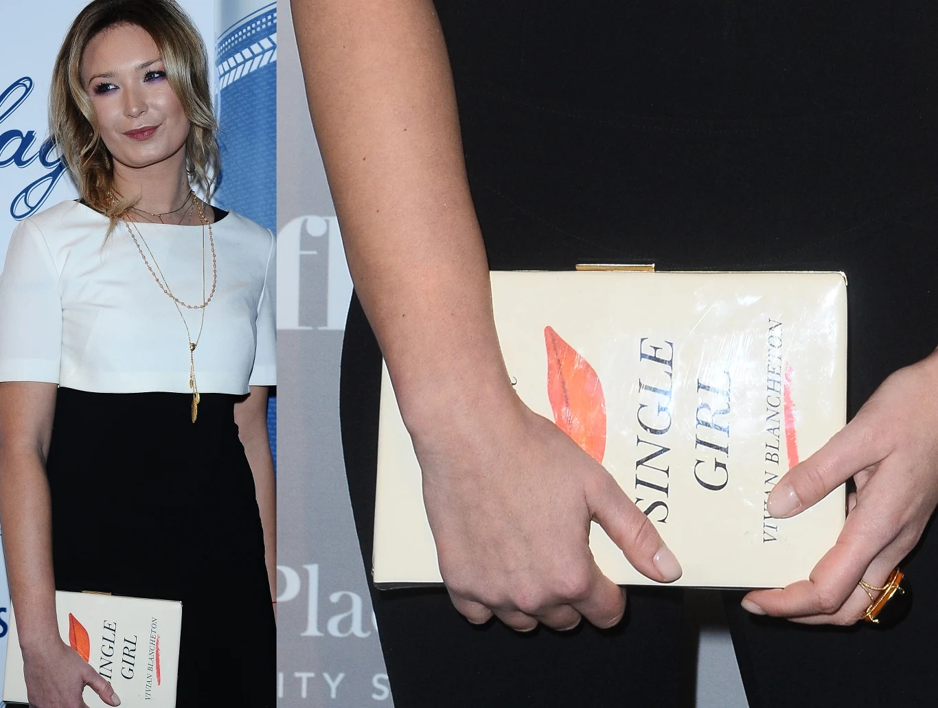 Marta Dąbrowska z torebką z wymownym napisem