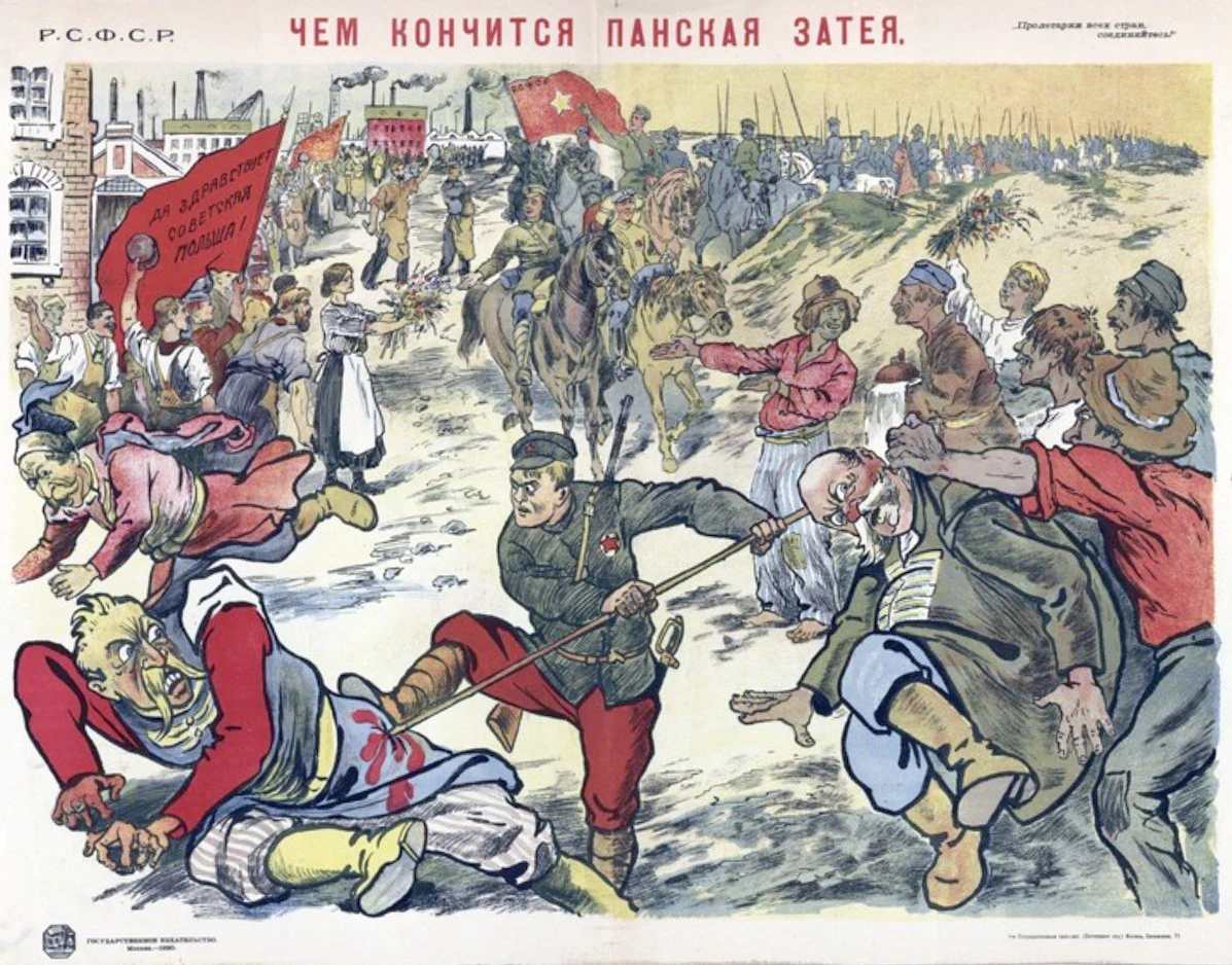 Propagandowy plakat sowiecki: Polacy witają Armię Czerwoną kwiatami Propagandowy plakat sowiecki: Polacy witają Armię Czerwoną kwiatami