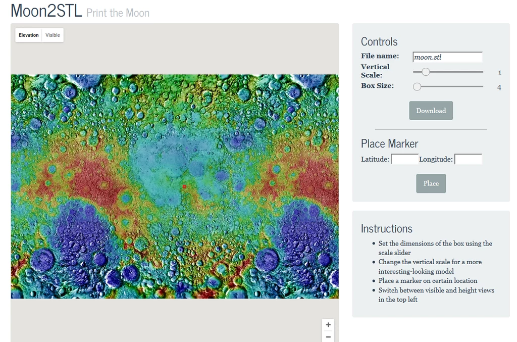 Aplikacja Moon2STL pozwala na wydrukowanie fragmentu Księżyca