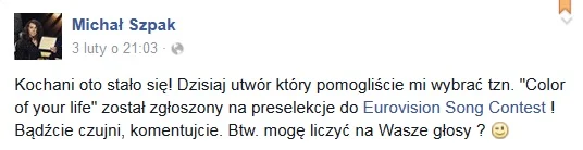Post Michała Szpaka na Facebooku Post Michała Szpaka na Facebooku