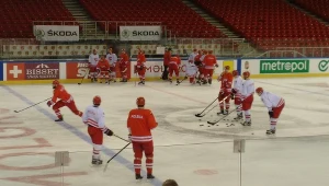 Polscy hokeiści podczas treningu w Budapeszcie