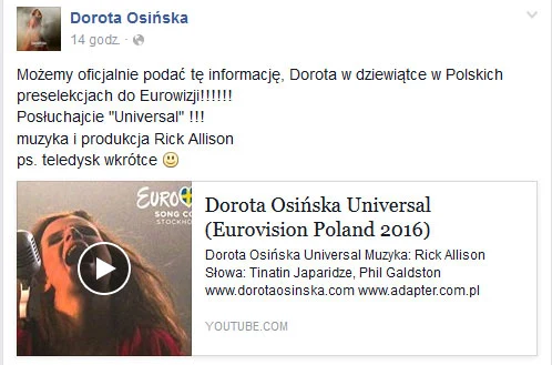 Dorota Osińska na Facebooku Dorota Osińska na Facebooku
