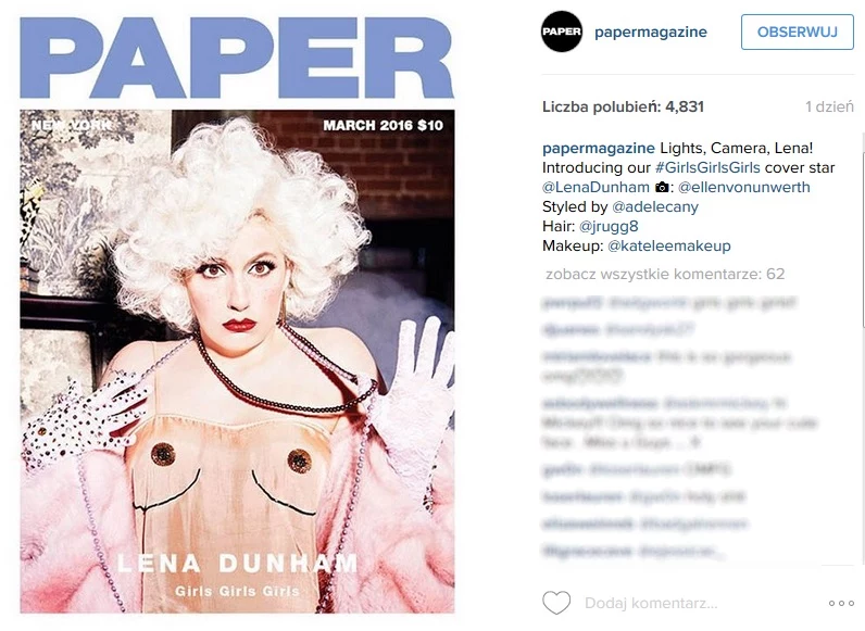 Lena Dunham na okładce Paper Magazine