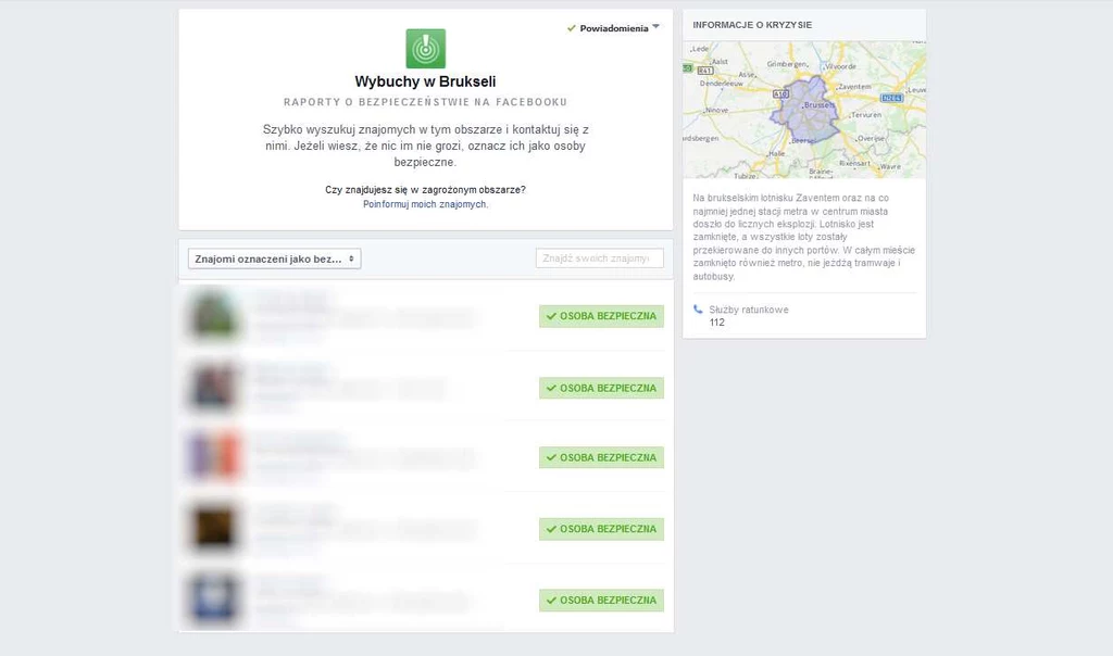 Wybuchy w Brukseli - tak wygląda Safety Check na Facebooku