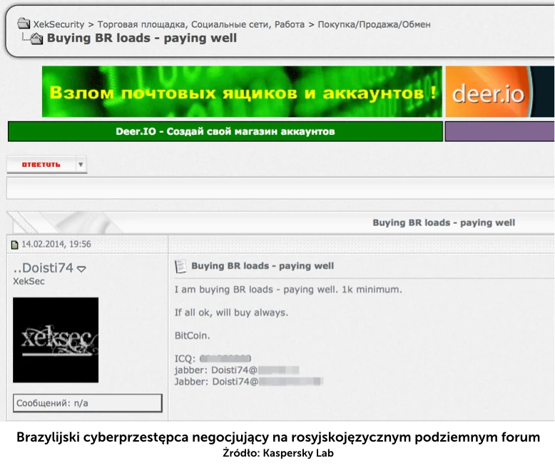 Negocjacje cyberprzestepców z Rosji i Brazylii na jednym z forów