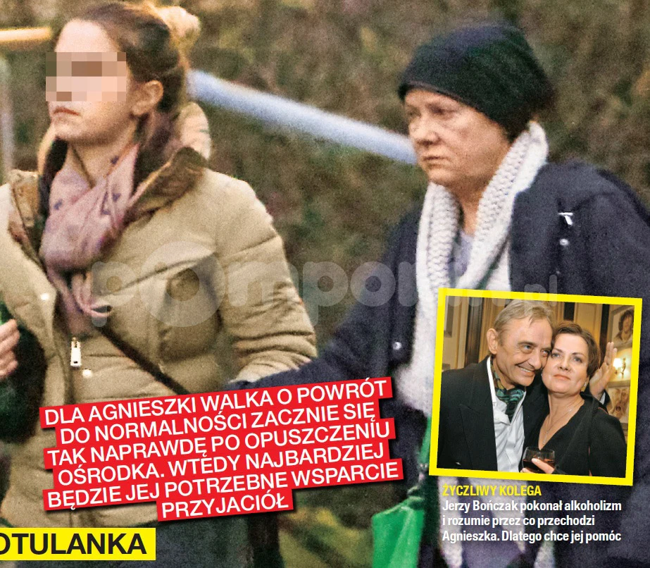 Agnieszka Kotulanka z córką przed kliniką uzależnień Agnieszka Kotulanka z córką przed kliniką uzależnień