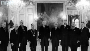 Stanisław Ostrowski jako prezydent Lwowa (czwarty od lewej) podczas spotkania z prezydentem RP Ignacym Mościckim na Zamku Królewskim w Warszawie (wrzesień 1936 r.)