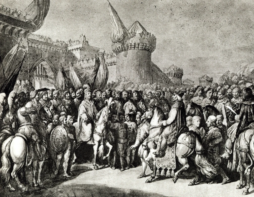 Przyjęcie Ottona III przez Bolesława Chrobrego w Poznaniu według obrazu Franciszka Smuglewicza Przyjęcie Ottona III przez Bolesława Chrobrego w Poznaniu według obrazu Franciszka Smuglewicza