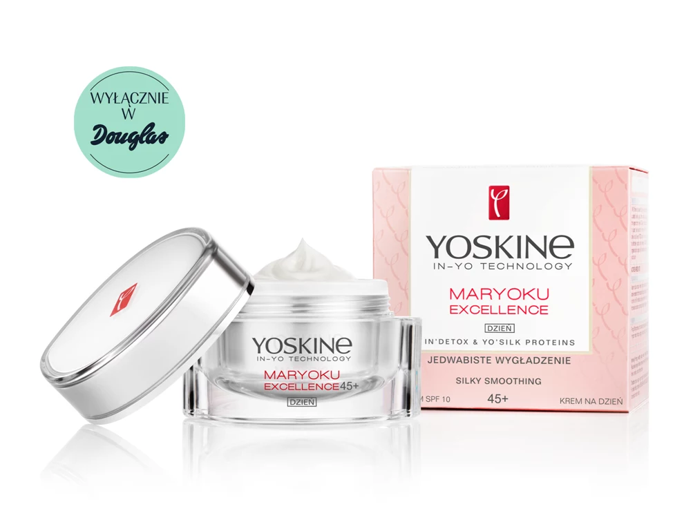 YOSKINE MARYOKU EXCELLENCE, JEDWABISTE WYGŁADZENIE Intensywnie wygładzający, upiększający krem na dzień dla skóry 45+ z proteinami jedwabiu. Dogłębnie odżywia skórę, ujędrniając ją i odmładzając. Zapewnia optymalny poziom nawilżenia, a także systematycznie regeneruje skórę, pozostawiając ją jedwabiście gładką i widocznie piękniejszą.