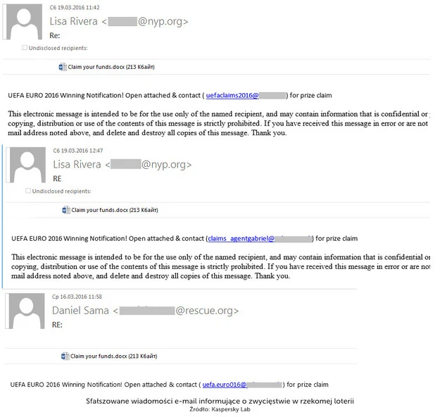 Fałszywe maile wysyłane przez oszustów Fałszywe maile wysyłane przez oszustów