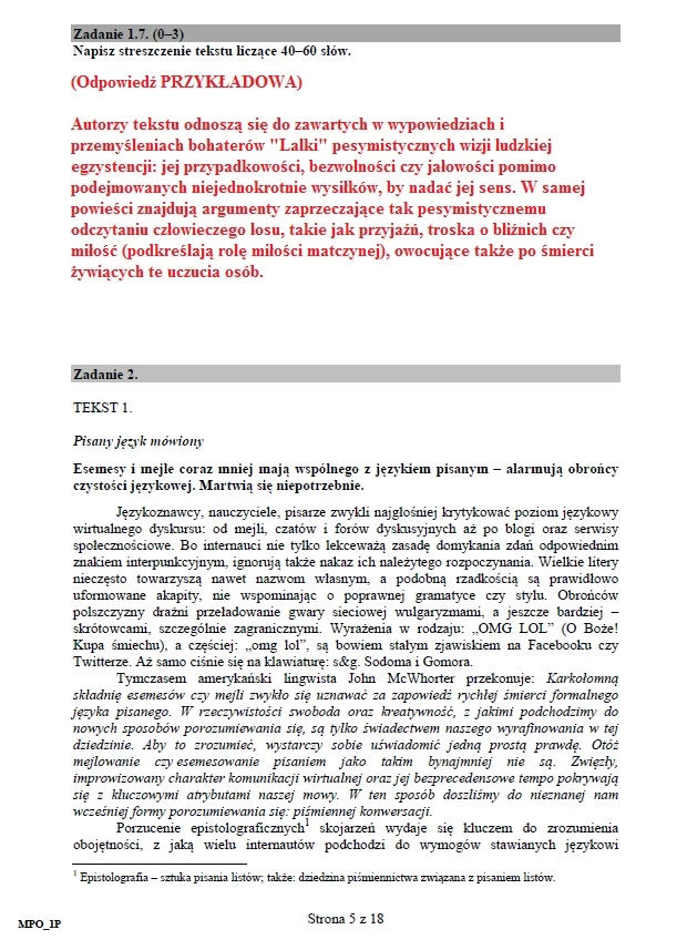 Matura 2016 - język polski poziom podstawowy Matura 2016 - język polski poziom podstawowy