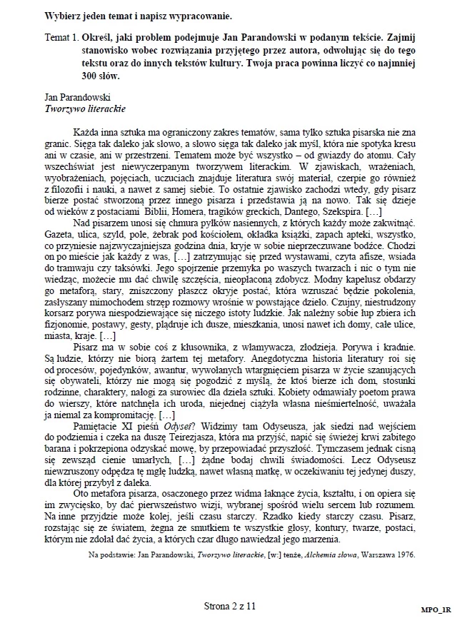 Matura 2016 - język polski poziom rozszerzony Matura 2016 - język polski poziom rozszerzony