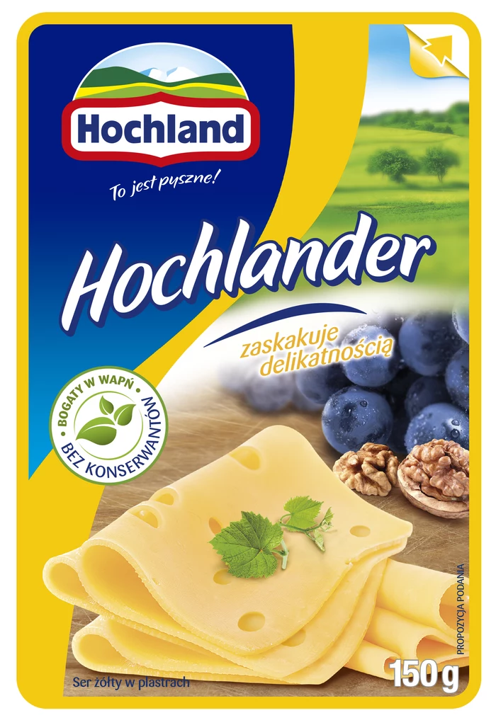 Ser Hochlander nie zawiera konserwantów, stanowi jednocześnie bogate źródło cennego wapnia i składników odżywczych