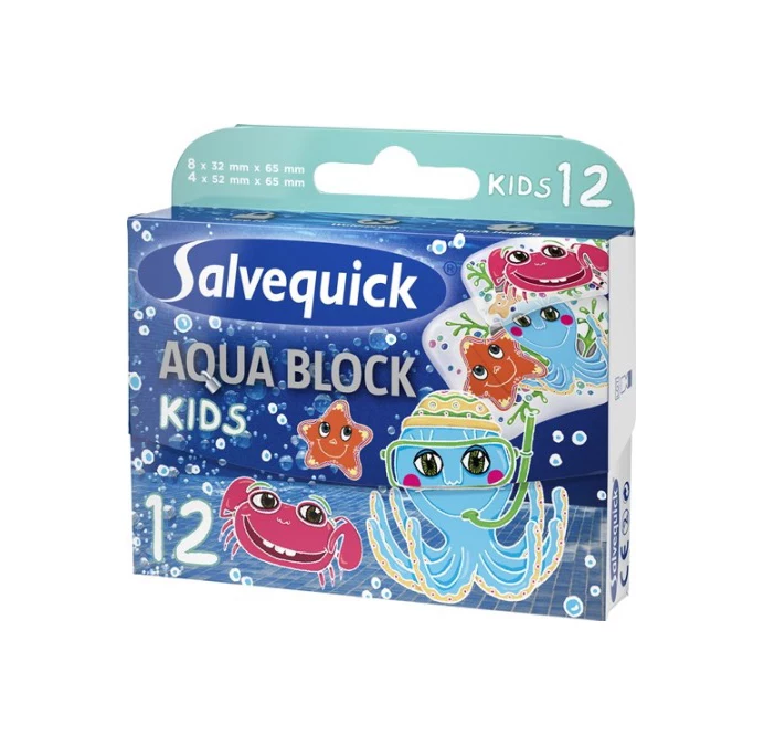 Salvequick Aqua Block – przyspiesza gojenie, zmniejsza ryzyko powstawania blizn Wodoszczelne plastry Salvequick Aqua Block bazują na koncepcji gojenia ran w środowisku wilgotnym, dzięki czemu rany goją się szybciej i zmniejsza się ryzyko powstawania blizny. Badania kliniczne pokazują, że w środowisku wilgotnym rany pokrywają się nabłonkiem aż dwukrotnie szybciej niż w środowisku z bezpośrednim dostępem powietrza. W środowisku wilgotnym nie tworzy się strup, dzięki temu zmniejsza się ryzyko powstania blizny*. Plastery Salvequick Aqua Block: • Przyspieszają gojenie nawet dwukrotnie. • Zmniejszają ryzyko powstawania blizny. • Są wodoszczelne • Bardzo elastyczne • Wysoce przewiewne • Idealne dla osób aktywnych *Winter, G. D.: Formation of the scab and the rate of epithelization of superficial wounds in the skin of the young domestic pig. Nature (London), 1962; 193:293. Rekomendowana cena dla pacjenta: Aqua Block 12 szt. - 12 PLN Aqua Block kids 12 szt. – 13 PLN Salvequick Aqua Block – przyspiesza gojenie, zmniejsza ryzyko powstawania blizn Wodoszczelne plastry Salvequick Aqua Block bazują na koncepcji gojenia ran w środowisku wilgotnym, dzięki czemu rany goją się szybciej i zmniejsza się ryzyko powstawania blizny. Badania kliniczne pokazują, że w środowisku wilgotnym rany pokrywają się nabłonkiem aż dwukrotnie szybciej niż w środowisku z bezpośrednim dostępem powietrza. W środowisku wilgotnym nie tworzy się strup, dzięki temu zmniejsza się ryzyko powstania blizny*. Plastery Salvequick Aqua Block: • Przyspieszają gojenie nawet dwukrotnie. • Zmniejszają ryzyko powstawania blizny. • Są wodoszczelne • Bardzo elastyczne • Wysoce przewiewne • Idealne dla osób aktywnych *Winter, G. D.: Formation of the scab and the rate of epithelization of superficial wounds in the skin of the young domestic pig. Nature (London), 1962; 193:293. Rekomendowana cena dla pacjenta: Aqua Block 12 szt. - 12 PLN Aqua Block kids 12 szt. – 13 PLN