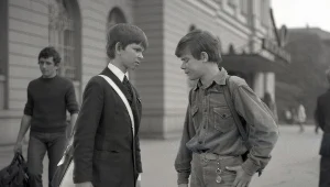 Filip Łobodziński (L) i Henryk Gołębiewski (P) na planie "Podróży za jeden uśmiech"