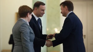 Premier Beata Szydło, prezydent Andrzej Duda i szef MSWiA Mariusz Błaszczak