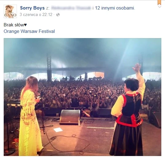 Zespół Sorry Boys i Apolonia Nowak podczas OWF 2016