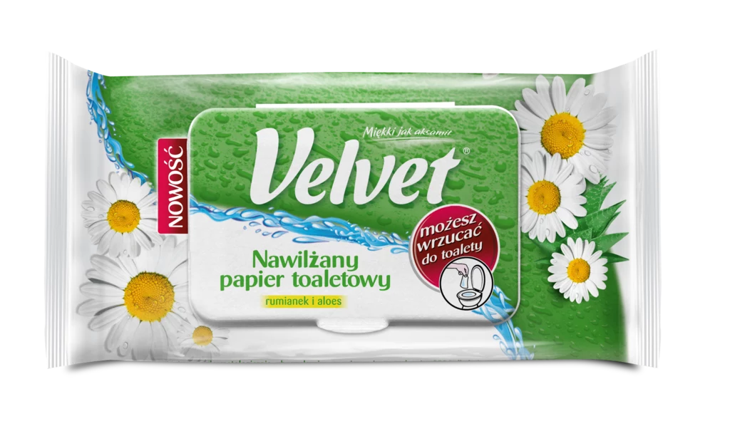 Nawilżany papier toaletowy Velvet® Rumianek i Aloes 