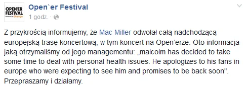 Oświadczenie Open'er Festivalu na Facebooku Oświadczenie Open'er Festivalu na Facebooku