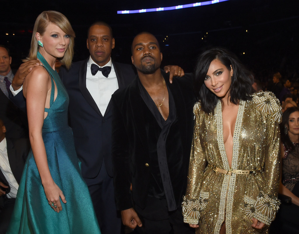 Od lewej: Taylor Swift, Jay Z, Kanye West, Kim Kardashian