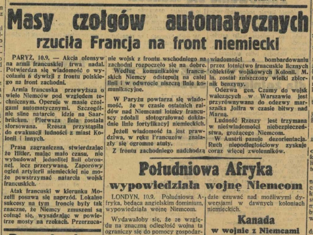 Artykuł z „Kuriera Czerwonego” z 10 września 1939 roku