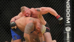 Brock Lesnar (u góry) w walce z Markiem Huntem