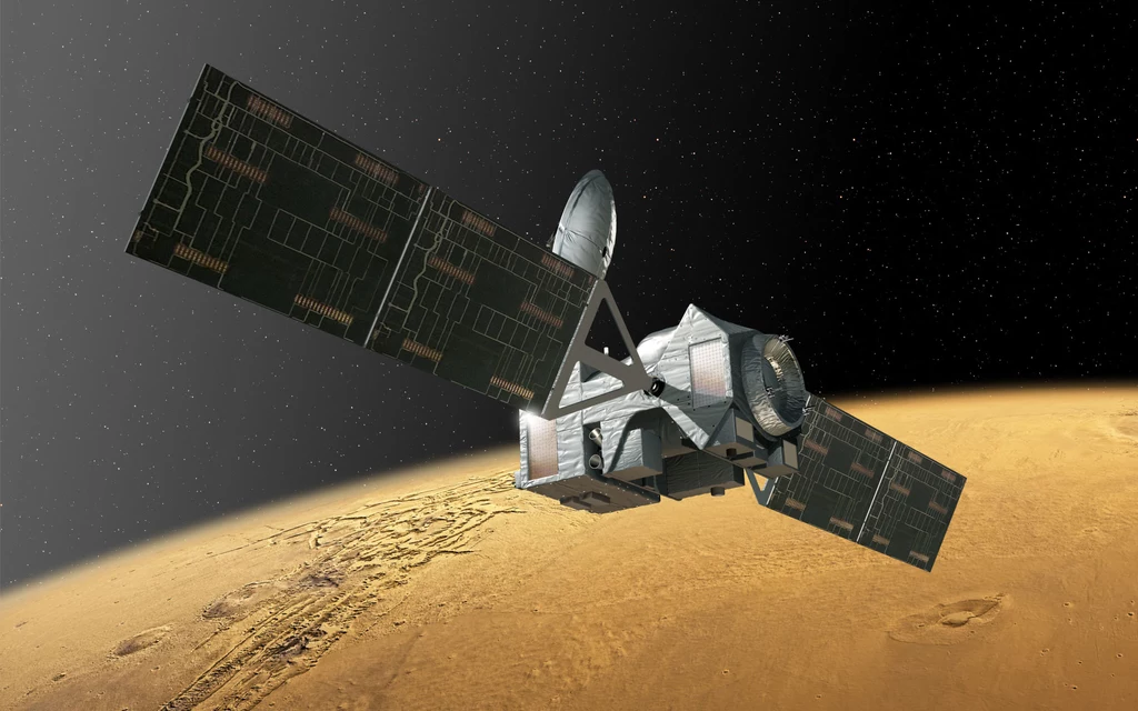 Sonda ExoMars 2016 Trace Gas Orbiter na orbicie Marsa - wizualizacja