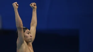 Hagino chwilę po finale 400 metrów stylem zmiennym