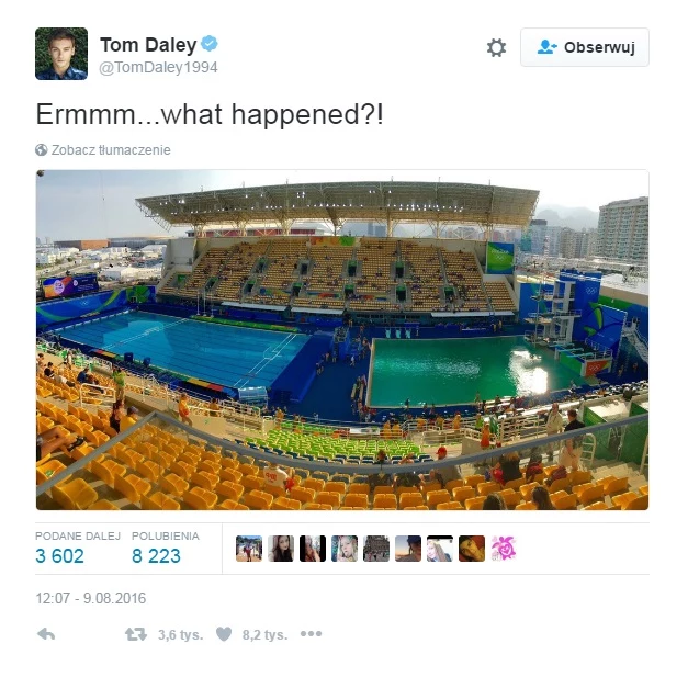 „Co tu się stało?” - pytał na Twitterze zdziwiony Brytyjczyk Tom Daley/ Twitter