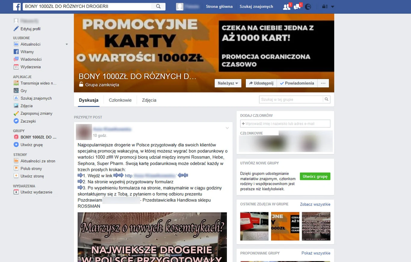 Grupa na Facebooku oferująca bony do drogerii Grupa na Facebooku oferująca bony do drogerii