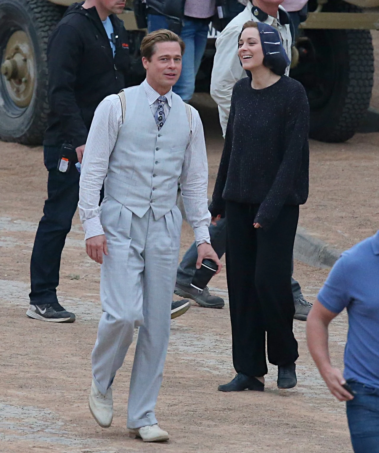 Marion Cotillard i Brad Pitt na planie filmu "Sprzymierzeni" Marion Cotillard i Brad Pitt na planie filmu "Sprzymierzeni"