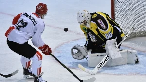 Maciej Urbanowicz (L) z Comarch Cracovii oraz Tomas Fucik (P) z JKH GKS Jastrzębie