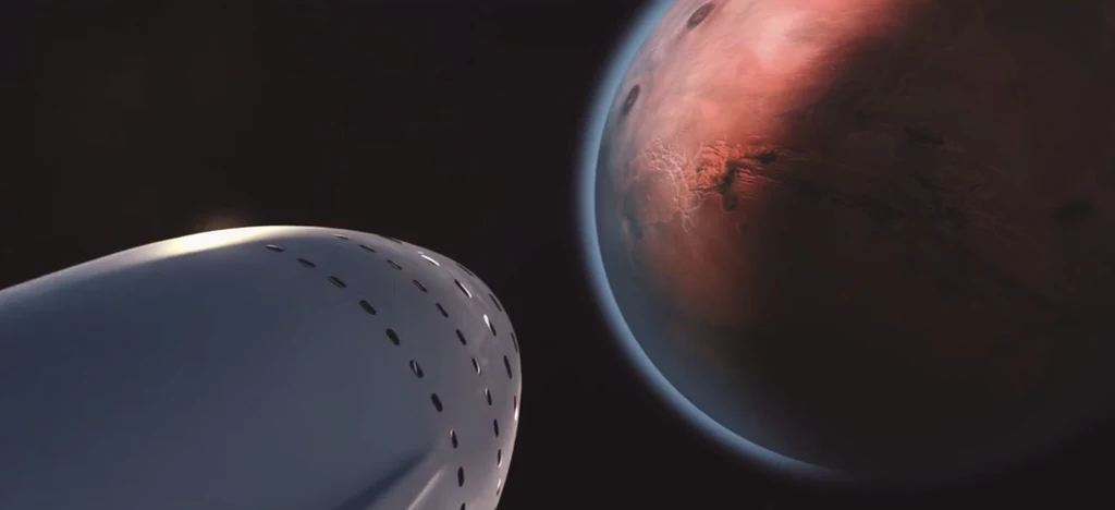 Wizja statku SpaceX zbliżającego się do Marsa