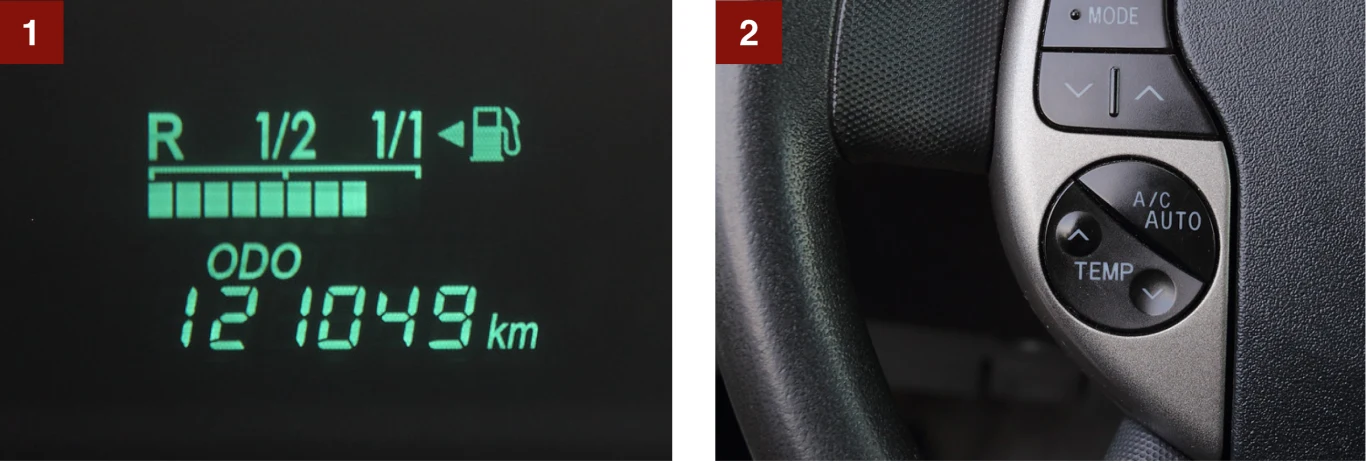 [1] 125 000 km to dopiero początek. W Stanach nie brak Priusów, które przejechały 300 000 mil. [2] Nietypowy pomysł: regulacja temperatury z kierownicy.