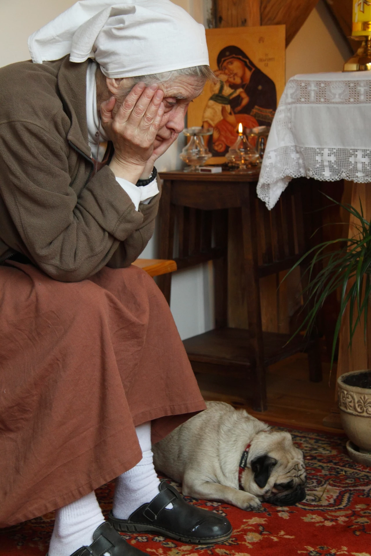 Siostra Małgorzata z mopsem Aloszą, fot. © Danuta Węgiel Siostra Małgorzata z mopsem Aloszą, fot. © Danuta Węgiel
