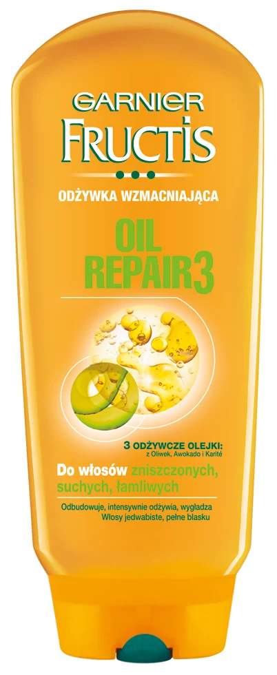 Garnier Fructis Oil Repair 3 Odżywka wzmacniająca. 3 olejki z owoców wnikają we włókno włosa by odbudować i odżywić je od wewnątrz Garnier Fructis OIL REPAIR 3 dogłębnie odbudowuje suche, zniszczone i zestresowane włosy. Garnier Fructis Oil Repair 3 Odżywka wzmacniająca. 3 olejki z owoców wnikają we włókno włosa by odbudować i odżywić je od wewnątrz Garnier Fructis OIL REPAIR 3 dogłębnie odbudowuje suche, zniszczone i zestresowane włosy.