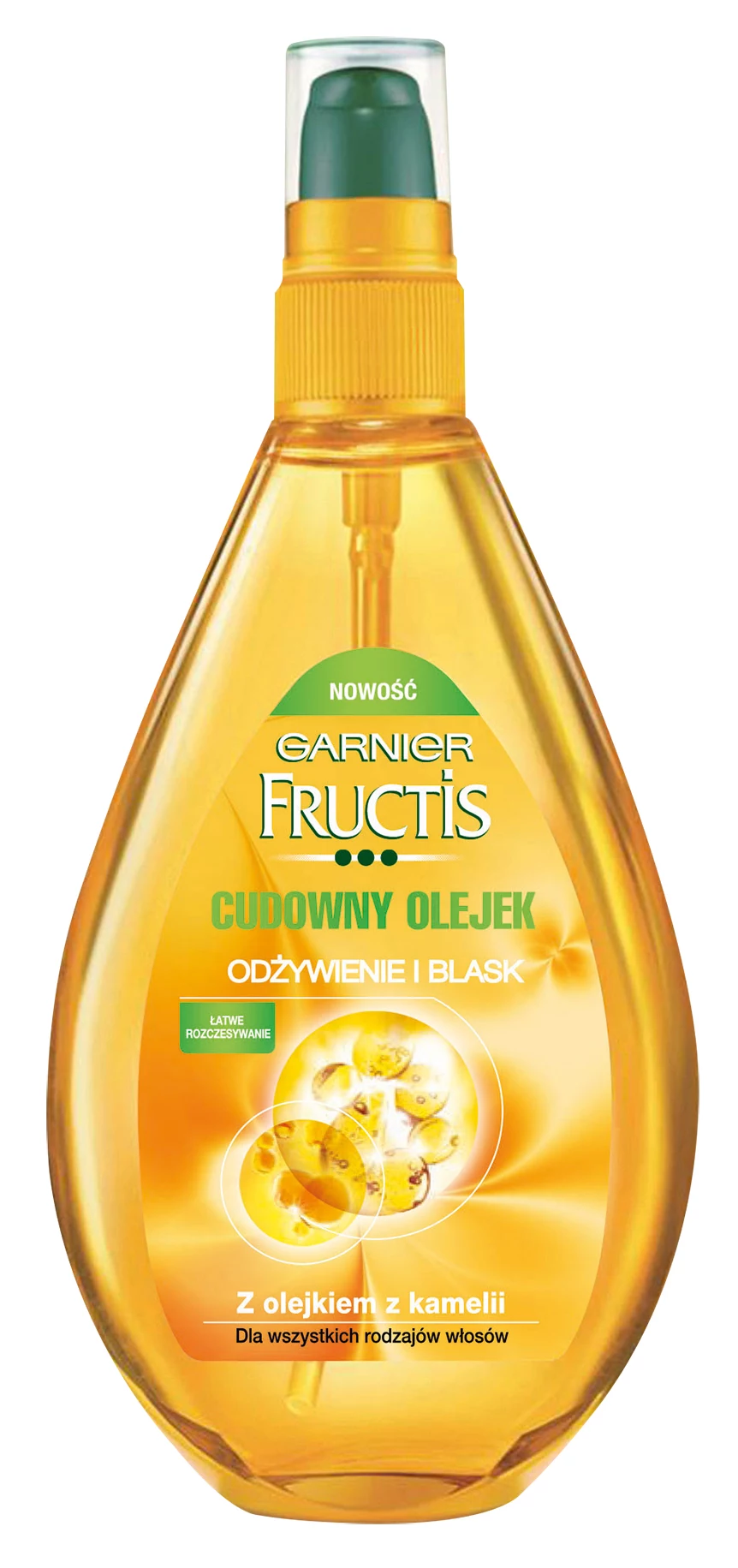Garnier Fructis Oil Repair 3 Cudowny olejek Odżywienie i blask. Efekt elastycznych, miękkich w dotyku, pięknych i zadbanych włosów, dzięki wyjątkowemu połączeniu olejku z nasion kamelii i oleju arganowego. Cudowny Olejek Odżywienie i Blask to wyjątkowa terapia dla wszystkich rodzajów włosów, w tym zniszczonych i przesuszonych. Zapewnij swoim włosom intensywną odbudowę, regenerację i blask! Zastanawiasz się, jak pielęgnować na co dzień swoje włosy? Szukasz olejku do włosów, który zapewni im kompleksową pielęgnację, odżywienie, miękkość i blask, ale dodatkowo ich nie obciąży? Odkryj niezwykłą formułę Cudownego Olejku z gamy Garnier Fructis i poznaj wyjątkową moc działania olejku z kamelii i olejku arganowego na włosy. Ta niezwykła formuła sprawi, że Twoje włosy będą intensywnie odżywione, błyszczące, elastyczne i miękkie w dotyku. Zawarte w kosmetyku odżywcze olejki do włosów z nasion kamelii oraz drzewa arganowego to doskonały i naturalny sposób na piękne włosy. Ich cudowne właściwości sprawiają, że są one w stanie otulać każdy włos, nadając efekt zdrowych i lśniących włosów, a zarazem ułatwiając ich rozczesywanie. Formuła olejku do włosów została skomponowana w taki sposób, by była odpowiednia do każdego rodzaju włosów, nie powodując tym samym ich niepotrzebnego obciążania. Garnier Fructis Oil Repair 3 Cudowny olejek Odżywienie i blask. Efekt elastycznych, miękkich w dotyku, pięknych i zadbanych włosów, dzięki wyjątkowemu połączeniu olejku z nasion kamelii i oleju arganowego. Cudowny Olejek Odżywienie i Blask to wyjątkowa terapia dla wszystkich rodzajów włosów, w tym zniszczonych i przesuszonych. Zapewnij swoim włosom intensywną odbudowę, regenerację i blask! Zastanawiasz się, jak pielęgnować na co dzień swoje włosy? Szukasz olejku do włosów, który zapewni im kompleksową pielęgnację, odżywienie, miękkość i blask, ale dodatkowo ich nie obciąży? Odkryj niezwykłą formułę Cudownego Olejku z gamy Garnier Fructis i poznaj wyjątkową moc działania olejku z kamelii i olejku arganowego na włosy. Ta niezwykła formuła sprawi, że Twoje włosy będą intensywnie odżywione, błyszczące, elastyczne i miękkie w dotyku. Zawarte w kosmetyku odżywcze olejki do włosów z nasion kamelii oraz drzewa arganowego to doskonały i naturalny sposób na piękne włosy. Ich cudowne właściwości sprawiają, że są one w stanie otulać każdy włos, nadając efekt zdrowych i lśniących włosów, a zarazem ułatwiając ich rozczesywanie. Formuła olejku do włosów została skomponowana w taki sposób, by była odpowiednia do każdego rodzaju włosów, nie powodując tym samym ich niepotrzebnego obciążania.