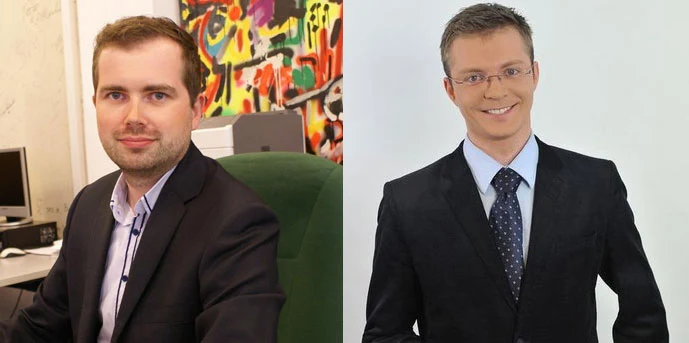 Tomasz Frankowski (L) i Krzysztof Nakonieczny (P) żegnają się z "Teleexpressem" Tomasz Frankowski (L) i Krzysztof Nakonieczny (P) żegnają się z "Teleexpressem"