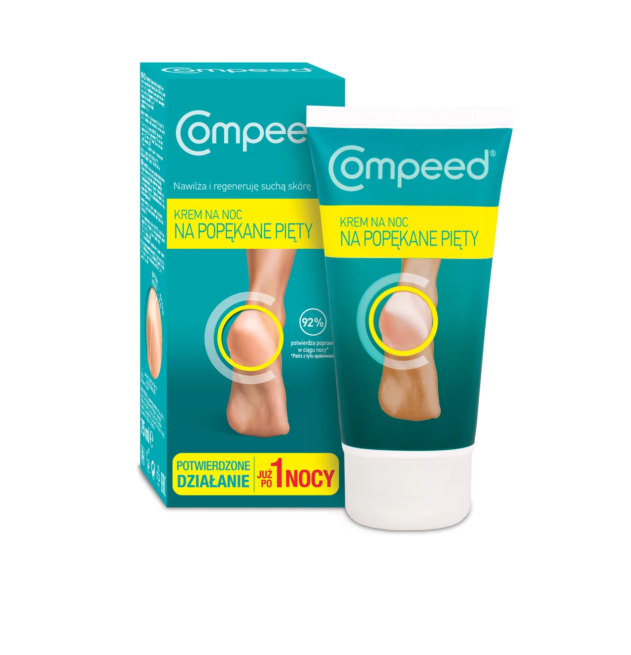 Compeed Krem na noc na popękane pięty Mamy do czynienia ze specjalistą od stóp, który już samym opakowaniem sugeruje pełny profesjonalizm. Na pudełku można nawet zobaczyć efekt przed i po. Konsystencja: Kosmetykowi bliżej do maści niż do kremu. Wchłanianie: Trwa dość długo, ale producent sam podkreśla, że jest to krem na noc. Pościeli nie brudzi, bez obaw. Skuteczność: Naprawdę wysoka, efekty są widoczne po paru nocach. Jednak polecałabym go osobom, które mają spory problem z piętami i szukają raczej leku niż przyjemnego kosmetyku, bo ten krem pachnie niezbyt przyjemnie. Stosunek jakości do ceny: 9/10 (17,50 pln) Compeed Krem na noc na popękane pięty Mamy do czynienia ze specjalistą od stóp, który już samym opakowaniem sugeruje pełny profesjonalizm. Na pudełku można nawet zobaczyć efekt przed i po. Konsystencja: Kosmetykowi bliżej do maści niż do kremu. Wchłanianie: Trwa dość długo, ale producent sam podkreśla, że jest to krem na noc. Pościeli nie brudzi, bez obaw. Skuteczność: Naprawdę wysoka, efekty są widoczne po paru nocach. Jednak polecałabym go osobom, które mają spory problem z piętami i szukają raczej leku niż przyjemnego kosmetyku, bo ten krem pachnie niezbyt przyjemnie. Stosunek jakości do ceny: 9/10 (17,50 pln)