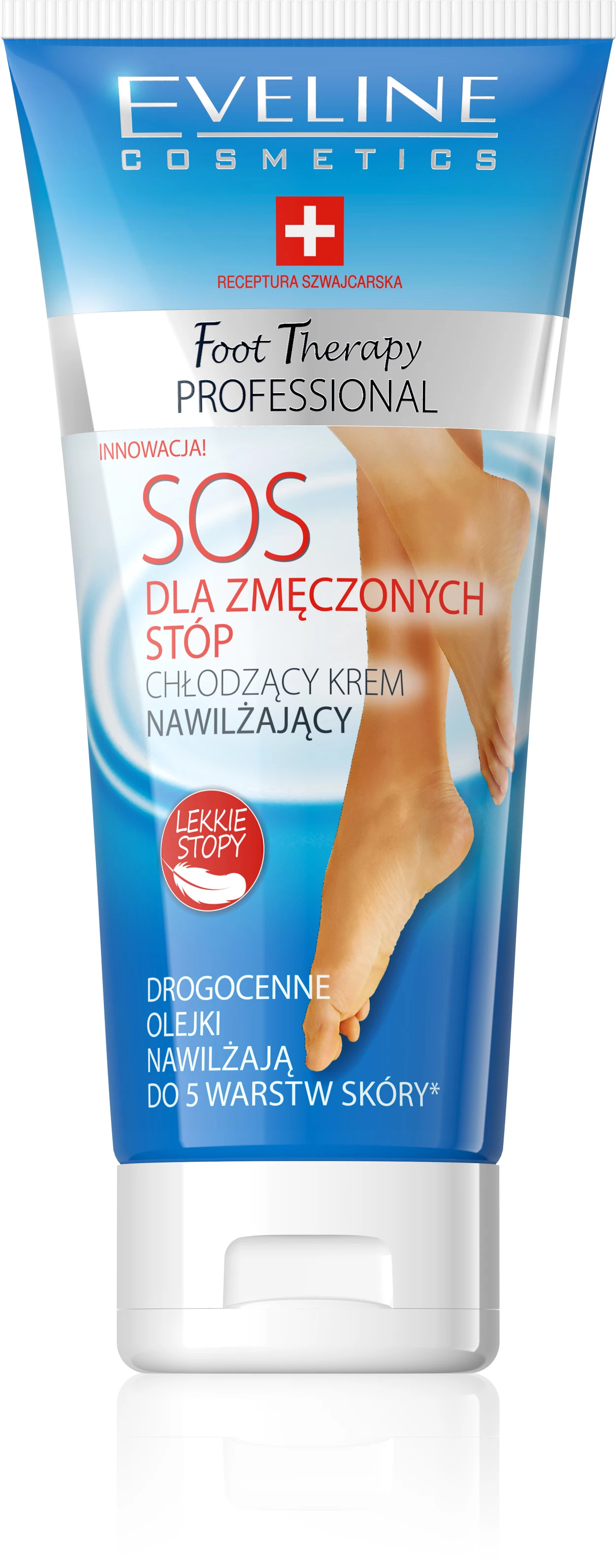 Eveline SOS dla Zmęczonych Stóp Po pierwsze: ten krem nie odżywi, nie zregeneruje i nie zmiękczy twoich pięt. Nie sprawi też, że pęknięcia się zabliźnią, a zrogowacenia znikną. Nie zrobi tego, bo nie taka jest jego rola. Ten kosmetyk to przede wszystkim chłodzące i relaksujące cudeńko. Nałożony na stopy schłodzi i odpręży je po ciężkim dniu oraz sprawi, że zniknie uczucie ciężkości. Miękka, nawilżona skóra, jest miłym dodatkiem. Ten krem to pozycja obowiązkowa dla wszystkich, którzy w ciągu dnia (a może weekendowych nocy?) nie oszczędzają nóg! Konsystencja: Kremowa Wchłanianie: Krem jest bardzo lekki, łatwo się rozprowadza i szybko wchłania. Skuteczność: Już po kilku sekundach od aplikacji, można poczuć przyjemny chłód, który utrzymuje się przez kilkanaście minut. Krem przeznaczony jest raczej do codziennej pielęgnacji niż intensywnej regeneracji (nawilża skórę stóp, ale raczej nie poradzi sobie z pękającymi piętami lub zrogowaceniami). Za to doskonale przynosi ulgę po ciężkim lub upalnym dniu. Stosunek jakości do ceny: 9/10 (10,99 pln) Eveline SOS dla Zmęczonych Stóp Po pierwsze: ten krem nie odżywi, nie zregeneruje i nie zmiękczy twoich pięt. Nie sprawi też, że pęknięcia się zabliźnią, a zrogowacenia znikną. Nie zrobi tego, bo nie taka jest jego rola. Ten kosmetyk to przede wszystkim chłodzące i relaksujące cudeńko. Nałożony na stopy schłodzi i odpręży je po ciężkim dniu oraz sprawi, że zniknie uczucie ciężkości. Miękka, nawilżona skóra, jest miłym dodatkiem. Ten krem to pozycja obowiązkowa dla wszystkich, którzy w ciągu dnia (a może weekendowych nocy?) nie oszczędzają nóg! Konsystencja: Kremowa Wchłanianie: Krem jest bardzo lekki, łatwo się rozprowadza i szybko wchłania. Skuteczność: Już po kilku sekundach od aplikacji, można poczuć przyjemny chłód, który utrzymuje się przez kilkanaście minut. Krem przeznaczony jest raczej do codziennej pielęgnacji niż intensywnej regeneracji (nawilża skórę stóp, ale raczej nie poradzi sobie z pękającymi piętami lub zrogowaceniami). Za to doskonale przynosi ulgę po ciężkim lub upalnym dniu. Stosunek jakości do ceny: 9/10 (10,99 pln)