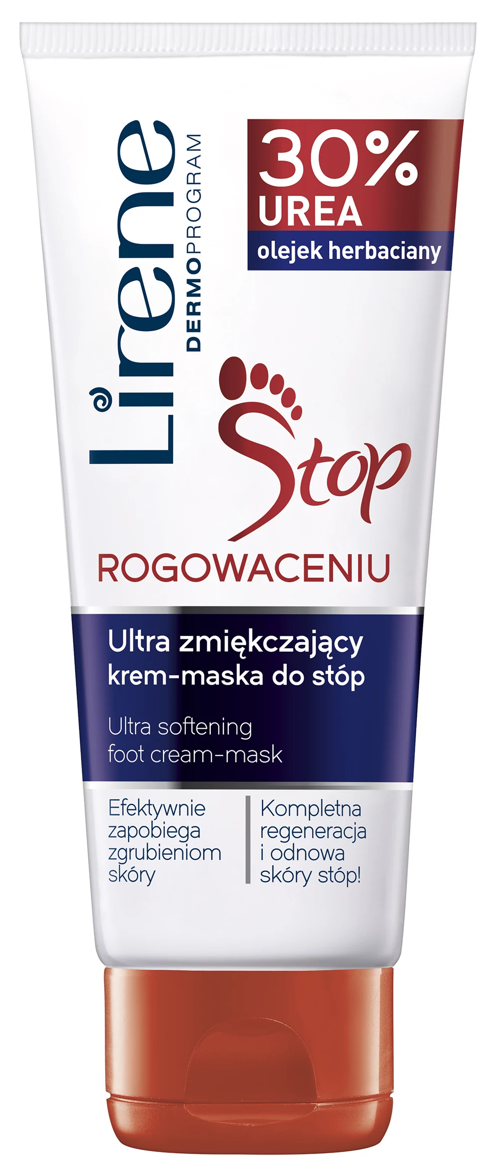 Krem Lirene – Stop rogowaceniu Ultrazmiękczający krem – maska do pielęgnacji bardzo suchej i skłonnej do rogowacenia skóry stóp. Krem zawiera 30% mocznika, możemy więc liczyć na sporą dawkę nawilżenia. Orzeźwiający, przyjemny zapach z nutą olejku herbacianego i poręczne opakowanie to duże zalety tego produktu. Konsystencja: Bardzo lekka, dobrze się rozsmarowuje Wchłanianie: Bardzo szybko się wchłania, chwilkę po aplikacji się klei Skuteczność: Krem regularnie stosowany zmiękcza i nawilża naskórek, sprawia, że skóra pięt jest gładka i miła w dotyku. Stosunek jakości do ceny: 8/10 (8,99 pln) Krem Lirene – Stop rogowaceniu Ultrazmiękczający krem – maska do pielęgnacji bardzo suchej i skłonnej do rogowacenia skóry stóp. Krem zawiera 30% mocznika, możemy więc liczyć na sporą dawkę nawilżenia. Orzeźwiający, przyjemny zapach z nutą olejku herbacianego i poręczne opakowanie to duże zalety tego produktu. Konsystencja: Bardzo lekka, dobrze się rozsmarowuje Wchłanianie: Bardzo szybko się wchłania, chwilkę po aplikacji się klei Skuteczność: Krem regularnie stosowany zmiękcza i nawilża naskórek, sprawia, że skóra pięt jest gładka i miła w dotyku. Stosunek jakości do ceny: 8/10 (8,99 pln)