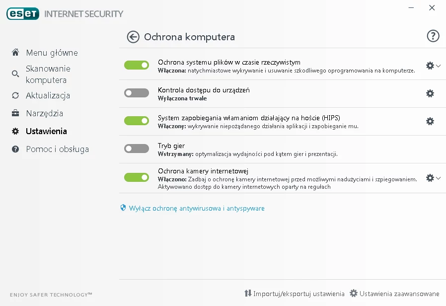 ESET Internet Security - szybki dostęp do najważniejszych funkcji