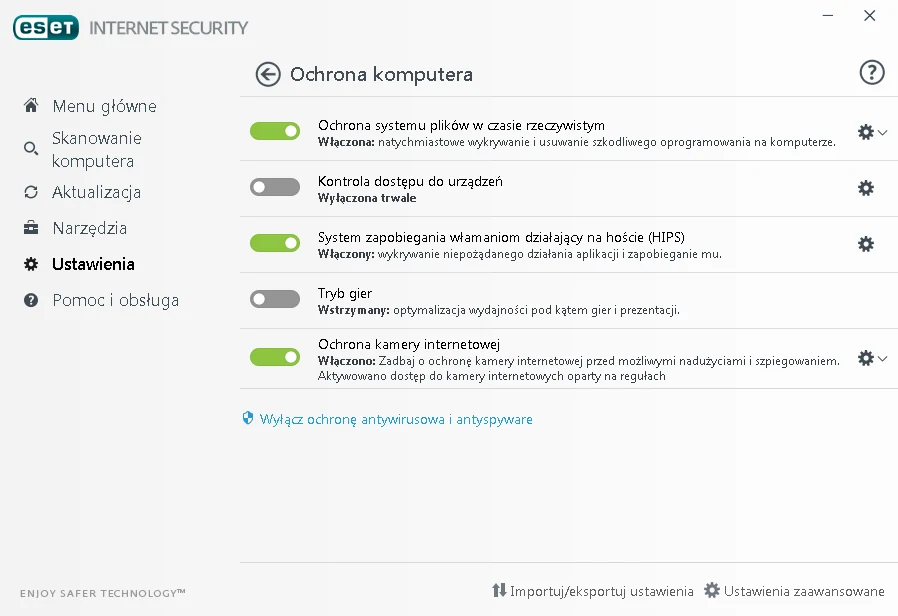 ESET Internet Security - szybki dostęp do najważniejszych funkcji
