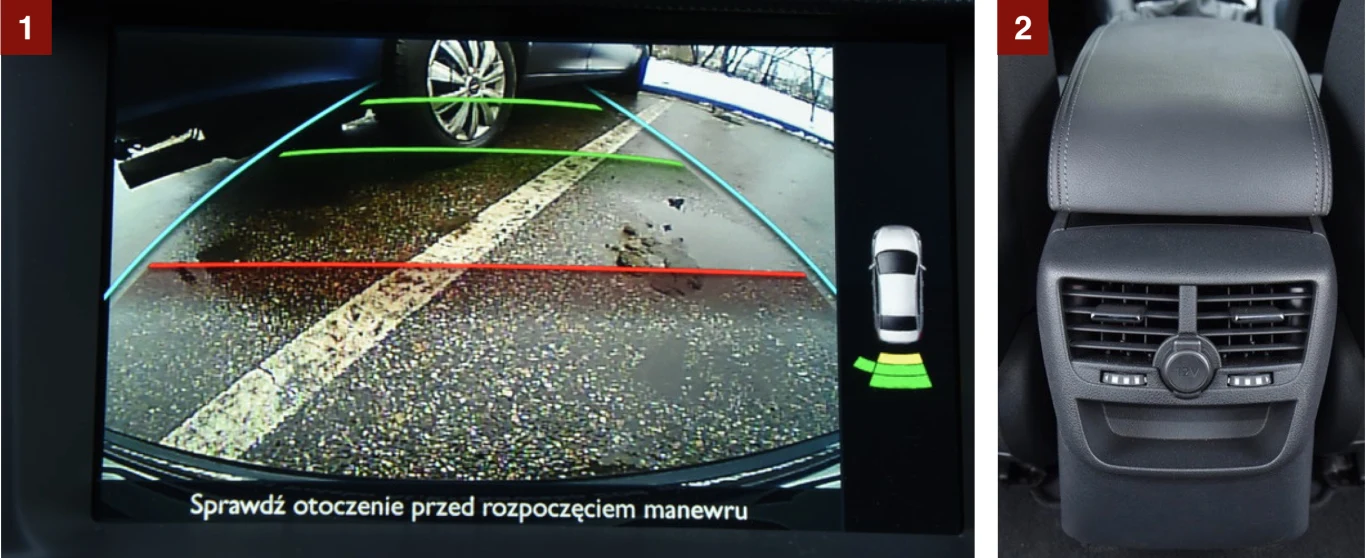 [1] Kamera cofania jest opcjonalna – kosztuje 1000 zł. [2] Z tyłu są nawiewy i gniazdo 12V.