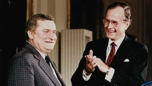 Lech Wałęsa i ówczesny amerykański prezydent George Bush