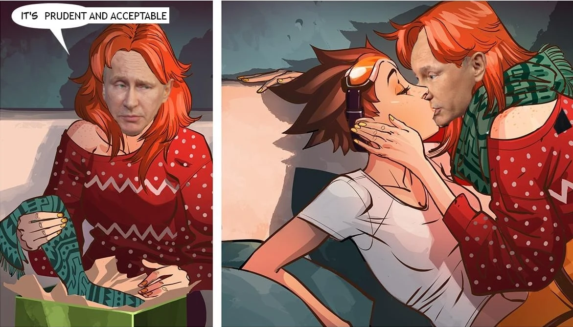 Fragment przerobionej przez internautów strony komiksowej gry Overwatch zamieszczonej w serwisie imgur.com Fragment przerobionej przez internautów strony komiksowej gry Overwatch zamieszczonej w serwisie imgur.com