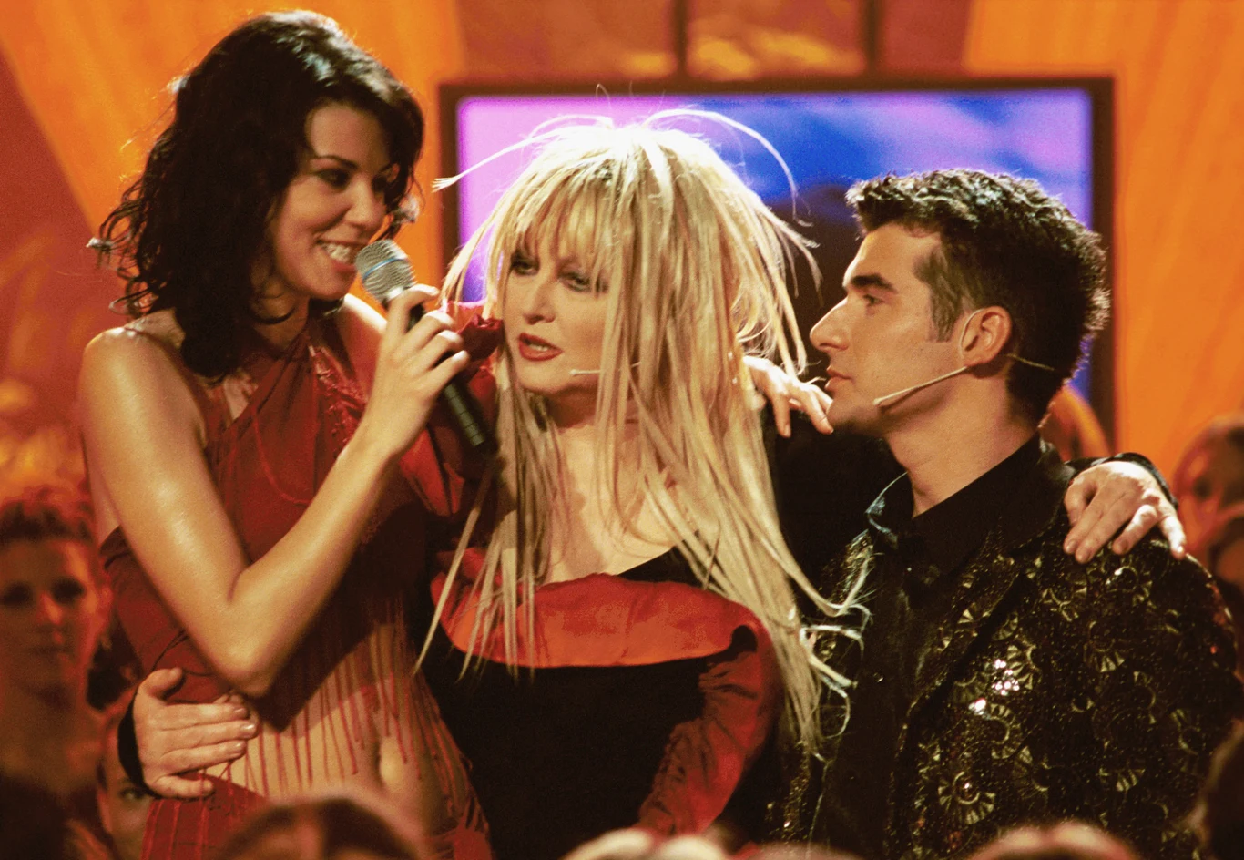 Edyta Górniak, Maryla Rodowicz i Tomasz Kammel, czyli telewizyjny Sylwester w Jedynce (2001 r.).